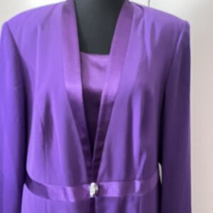 Aussie Austine 2-Piece Suit — Purple Satin blouse‎ long skirt rhinestone closure